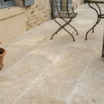 terrasse travertin, carré, vaucluse, renovell création